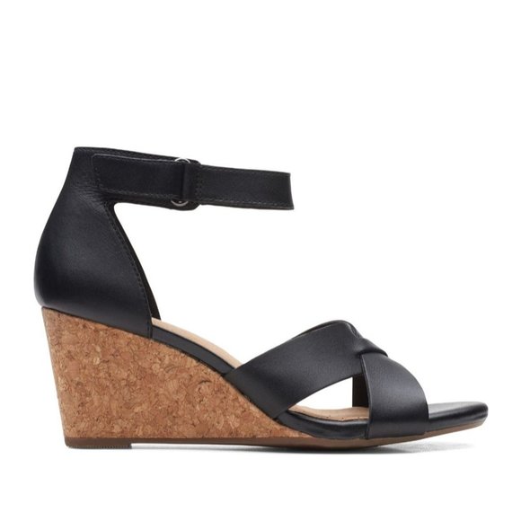 Clarks Margee Gracie Leather Open Toe Wedge Heel Comfort Sandals Size 7.5 M - Picture 2 of 8